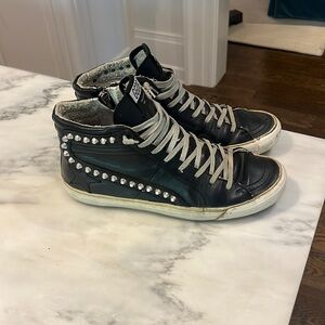 Golden Goose Black High-Top Sneakers with Silver Accents